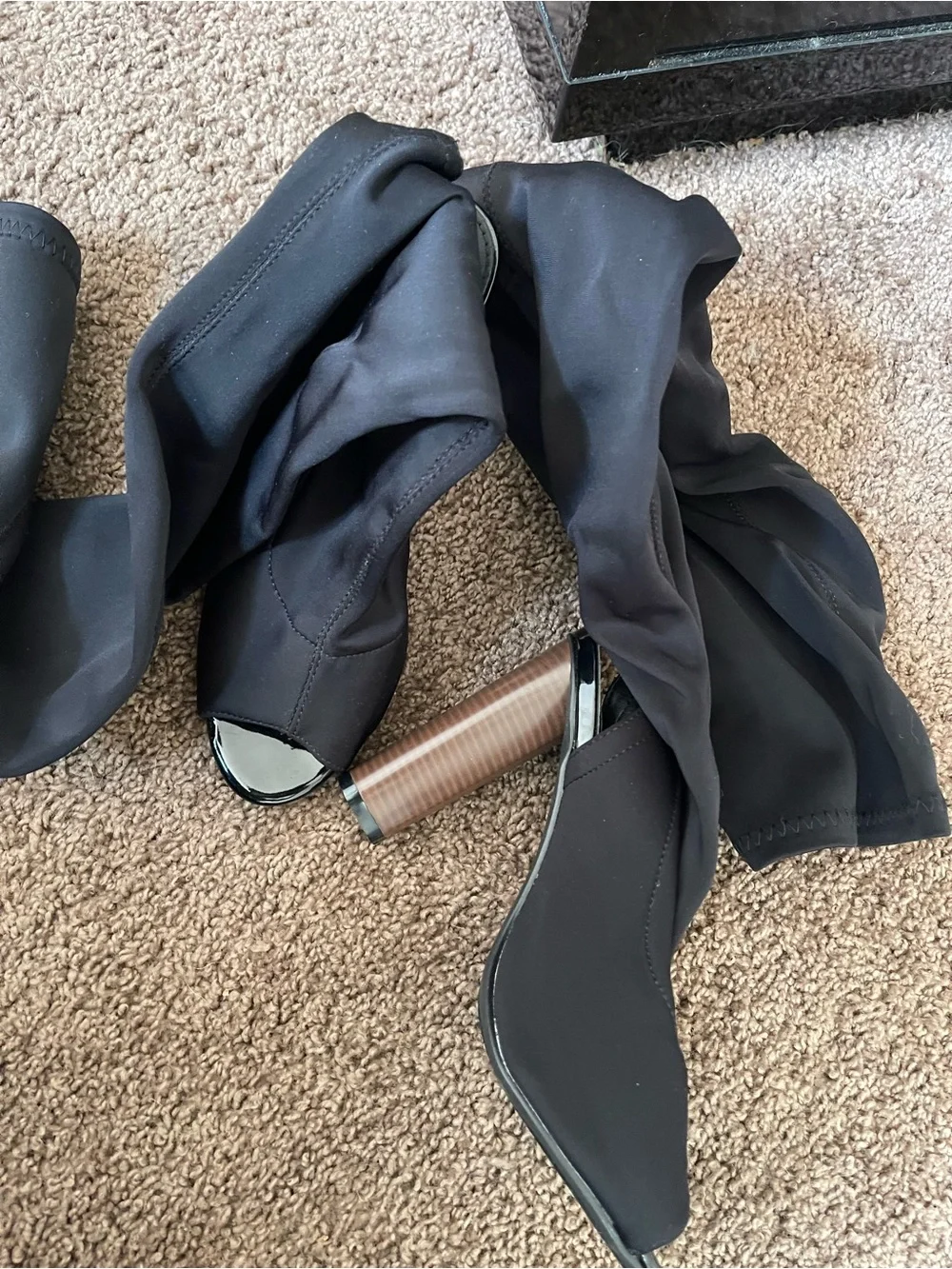 Black Stretch Peep-Toe Sock Boots